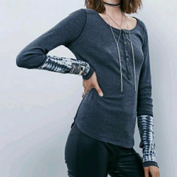 Free People Tops - Free People Washed Cuff Tie Dye Henley